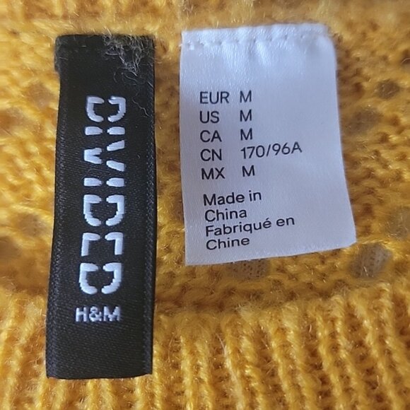 DIVIDED H&M Yellow Gold Pointelle Knit Drop Shoulder Crewneck Cropped Sweater M - Picture 4 of 6
